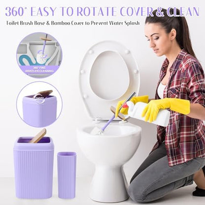 Light Purple Bathroom Accessories Set 17PCS Bathroom Set with Trash Can 3PCS Lotion Soap Dispenser, Toothbrush Holder, Soap Dish,Tumbler Cup,6PCS Wood Tags Bath Accessories with Tray for Bathroom