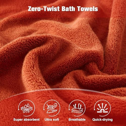 COZYART Luxury Bath Towels 4 PCS, 27x54 650 GSM Turkish Cotton Burnt Orange