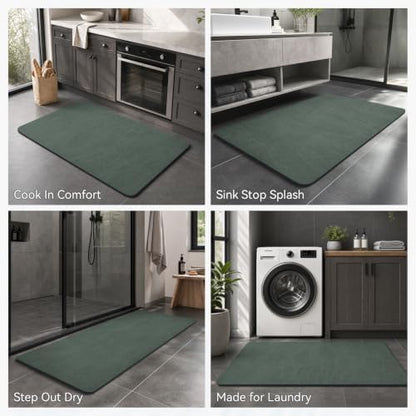 MontVoo -Bath Mat Rug-Rubber Backing Non Slip Quick Dry Absorbent Thin Bathroom Rugs Fit Under Door-Faux Suede Surface Bathroom Floor Mats-Shower Rug for in Front of Bathtub Shower Green 16"x24"
