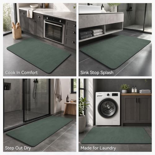 MontVoo -Bath Mat Rug-Rubber Backing Non Slip Quick Dry Absorbent Thin Bathroom Rugs Fit Under Door-Faux Suede Surface Bathroom Floor Mats-Shower Rug for in Front of Bathtub Shower Green 17"x27.5"