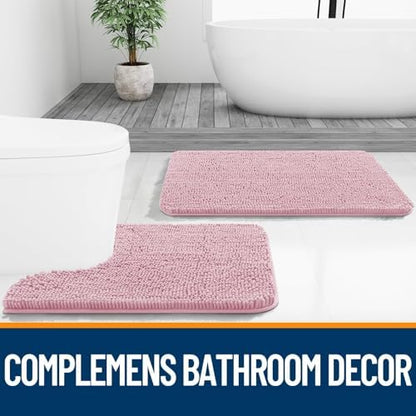 OLANLY Chenille Bathroom Rugs Mats Set 2 Piece, 36"x24"+24"x20", Dusty Rose