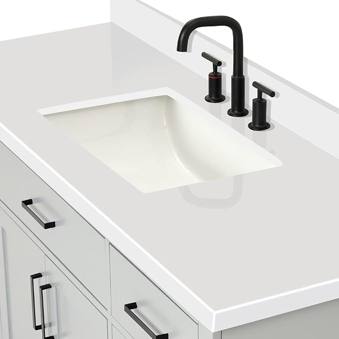 ARIEL Hepburn 60-inch Bathroom Vanity with Sink,Solid Wood, 1.5-inch Pure White Quartz Countertop & Backsplash, Single Rectangular Porcelain Sink, 2 Soft Closing Doors, 9 Dovetail Drawers, Grey