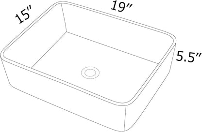 Dcolora 19" x 15" Rectangular Bathroom Vessel Sink, White Ceramic Porcelain Above Counter Vanity Basin, Modern Rectangle Sink for Bathroom