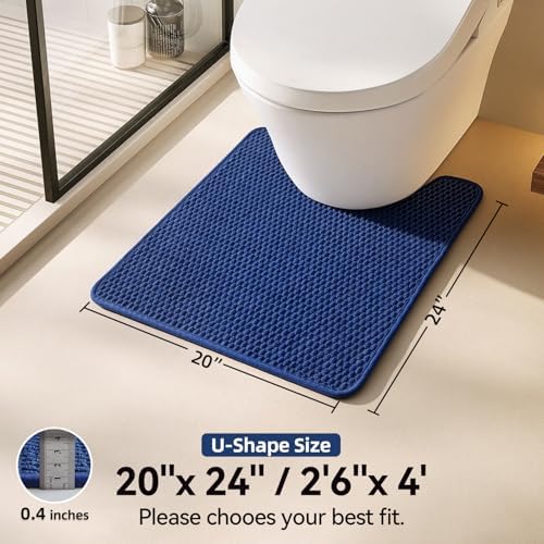 Triohero Toilet Rug, Thin Toilet Rugs U Shaped Washable Non Slip Absorbent Quick Dry Low Pile Toilet Mat, Navy Blue 20"x24" U Shape