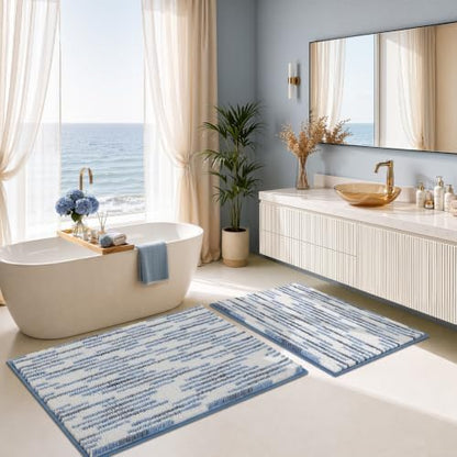 BSICPRO Bathroom Rugs Sets 2 Piece, Modern Bath Mat 20"x32"+16"x24", Blue