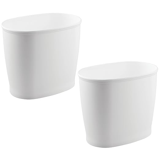iDesign Slim Plastic Bathroom Trash Can, 2-Pack, White | Small Garbage Bin, For Bedroom, Office, Desk, Dorm