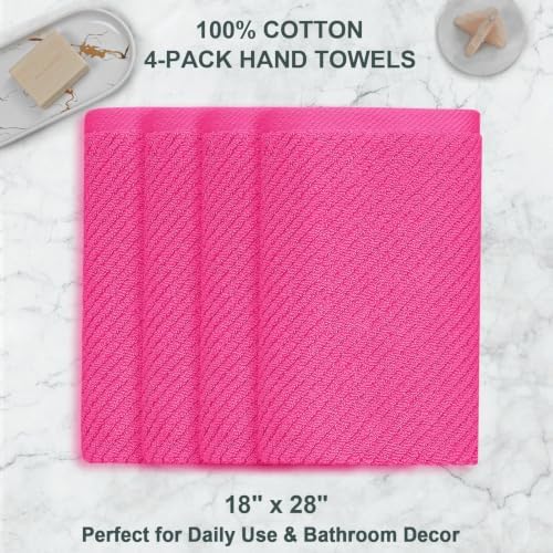 VOOVA & MOVAS Hot PinkHand Towels 4PC, 100% Cotton, 18x28 in