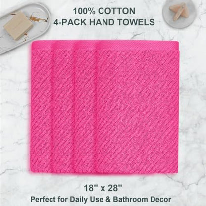 VOOVA & MOVAS Hot PinkHand Towels 4PC, 100% Cotton, 18x28 in