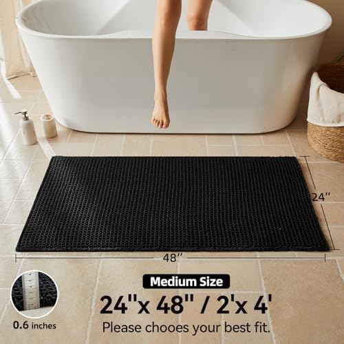Triohero Black Waffle Bath Mat, Boho Bathroom Rugs Non Slip Washable, 24x48