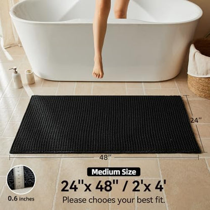 Triohero Black Waffle Bath Mat, Boho Bathroom Rugs Non Slip Washable, 24x48