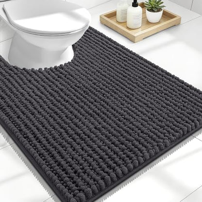 OLANLY Thick Chenille Toilet Rugs U-Shaped 24x20, Dark Grey