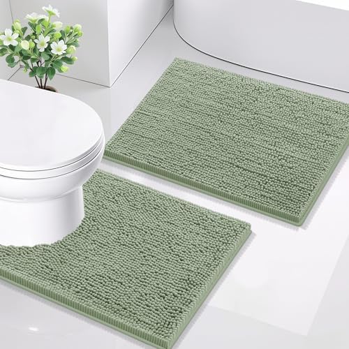 Smiry Bathroom Rugs Sets 2 Piece (24x16+ U Shape 24x20, Sage Green)