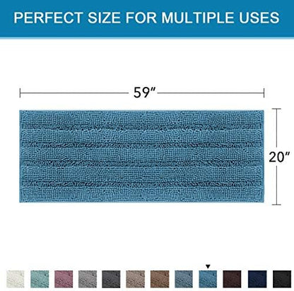 H.VERSAILTEX Bathroom Rugs Bath Mat Runner Rug Non Slip Kitchen Rug Extra Long Bath Rug Runners Oversized 59" x 20" Absorbent Washable Dry Fast Plush Area Rug for Bathroom/Bedroom - Turquoise Blue
