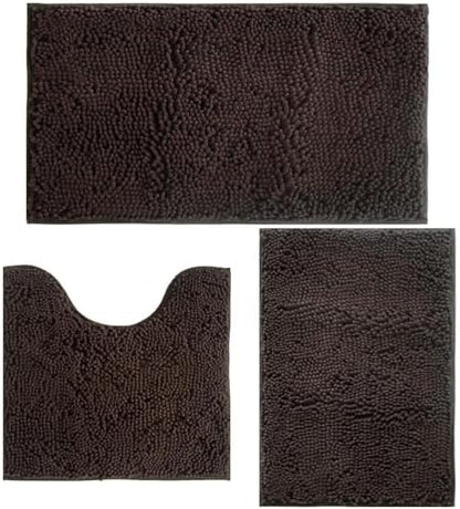 Bathroom Rugs Sets 3 Piece Non Slip,Bath Rugs with PVC Backing Bath Carpet,Bathroom Rug Washable,Absorbent,Plush Carpet Mats,Bath Mats for Bedroom, Kitchen,Tub,Home Decor（ Coffee）