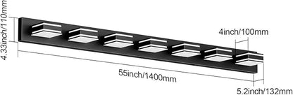 Ralbay 55inch Black Vanity Light for Bathroom 7-Light LED Modern Acrylic Matte Black Bathroom Wall Vanity Lighting Fixtures Over Mirror