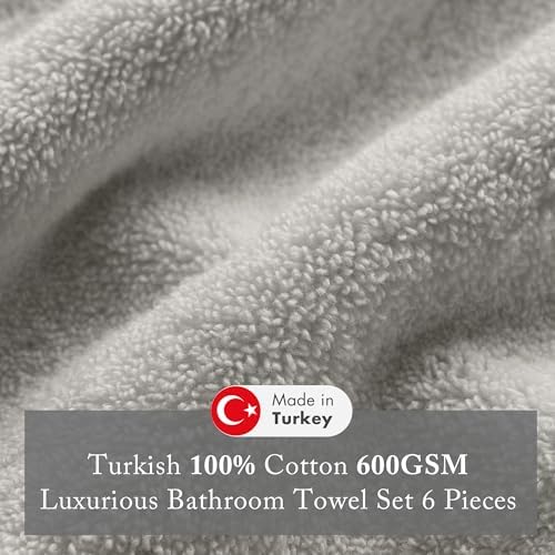 Madison Park 100% Turkish Cotton 600 GSM Bath Towel Set, 6 Piece, Grey