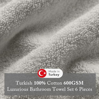 Madison Park 100% Turkish Cotton 600 GSM Bath Towel Set, 6 Piece, Grey