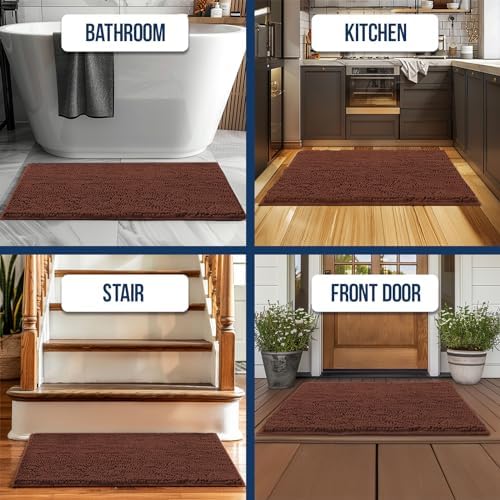 Muddy Mat® | Chenille Bathroom Rugs Quick Dry Microfiber Mats Non Slip Washable, Extra Thick, Soft and Highly Absorbent Bath Mats for Bathroom, Kitchen, and Shower Floor - Brown 24"x35"