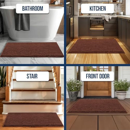Muddy Mat® | Chenille Bathroom Rugs Quick Dry Microfiber Mats Non Slip Washable, Extra Thick, Soft and Highly Absorbent Bath Mats for Bathroom, Kitchen, and Shower Floor - Brown 24"x35"