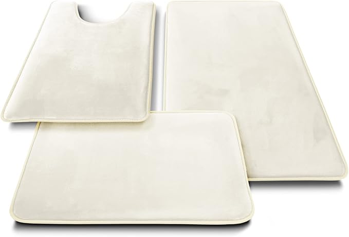 Clara Clark 3 Piece Bathroom Rugs Bath Mat Set, Velvet Memory Foam Bath Mats for Bathroom - Non-Slip, PVC Backing Bath Rugs, Washable - Dries Quickly, White