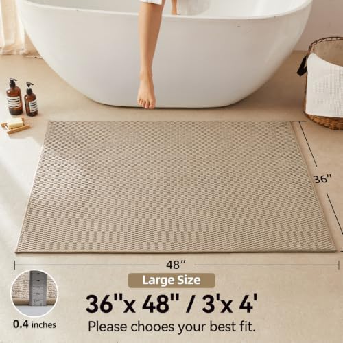 Triohero Large Bathroom Rugs Non Slip Washable Bath Rugs Super Absorbent Bathroom Rug Thin Quick Dry Low Pile Bath Mats, Beige 36x48
