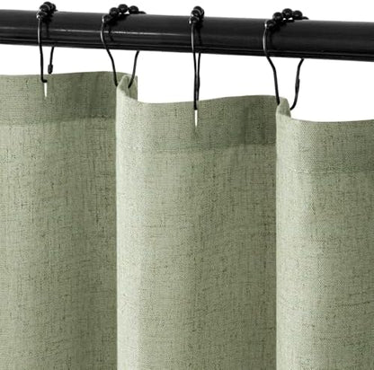 MIULEE Linen Buttonhole Fabric Shower Curtain Sage Green 72*72 Metal Hooks