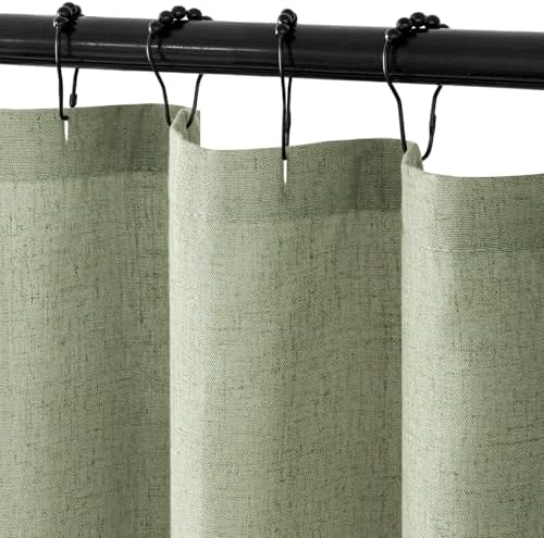 MIULEE Linen Buttonhole Fabric Shower Curtain Sage Green 72*80 Metal Hooks