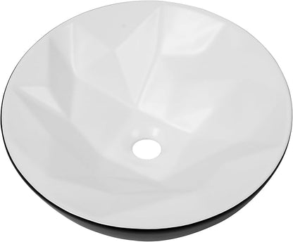 Fine Fixtures Bathroom Sink - 16 Inch Round Ceramic Vessel Sink, Modern Textured Interior Bowl Design, Perfect Sink for Bathroom Vanity, Black Wash Basin