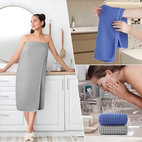 POLYTE 430 GSM Poly Blend Microfiber Quick Dry Waffle Bath Towel Set of 6