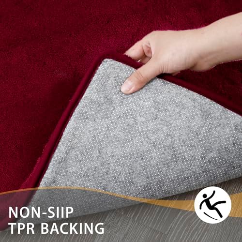 MINIDEAR Bathroom Rugs 24x17 Wine Red - Thick Memory Foam Bath Mat, Ultra Soft & Plush Fluffy, Non-Slip, Quick Dry, Absorbent Washable Floor Microfiber Mat for Tub, Home Decor Accessories