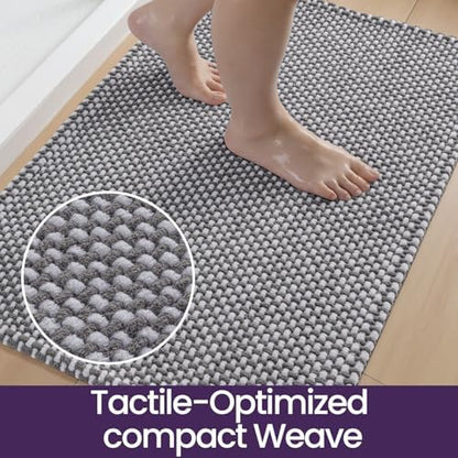 DEXI Chenille Bath Mat 24x16, Soft Absorbent Bathroom Rugs, Grey and White