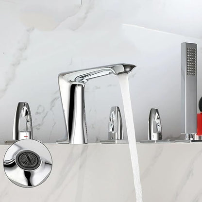 Gray Modern Bathroom Faucet with Pull Out Shower - Kitchen Sink Mixer Tap with Cold and Hot Water,Chrome