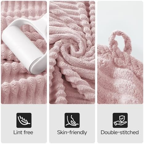 REDKISS Pink Microfiber Bath Towels Set 6 Piece - 70x35 Inches Bathroom Towels of 6 Large, Oversized Bath Towel with 2 Hair Towel Wrap, Highly Absorbent Soft Shower Towels for Bathroom, Hotel, Gym