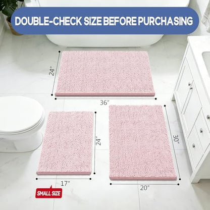 Bcoimo Bath Rug Mat,30x20 Chenille Non Slip Pink Bathroom Floor Shower Mats