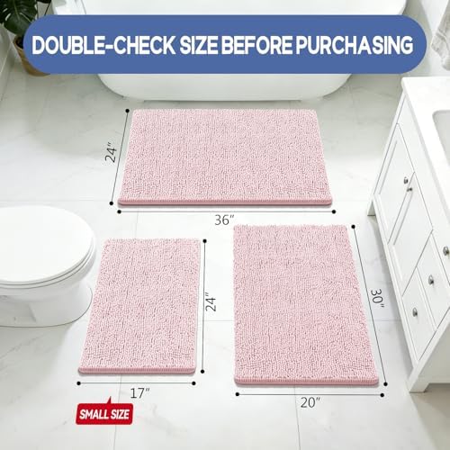 Bcoimo Bath Rug Mat,36x24 Chenille Non Slip Pink Bathroom Floor Shower Mats