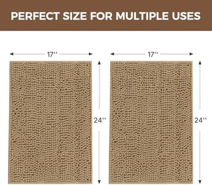 Bcoimo Bath Rug Mat Sets, 2 Piece Extra Soft Chenille Tan Bathroom Mat Set