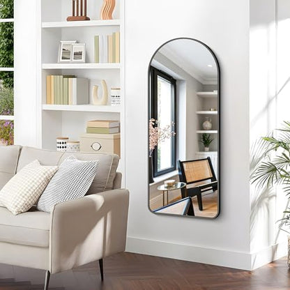 Arched Bathroom Mirror, 16"x48" Black Arched Mirror for Bathroom, Wall Mounted Mirror, Vanity Wall Mirror w/Metal Frame for Bedroom, Entryway, Living Room, Vertically Hanging
