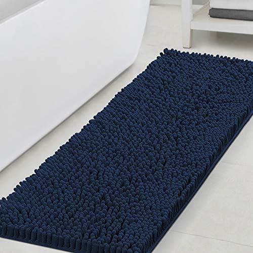 H.VERSAILTEX Bath Mat Non Slip Luxury Chenille Bathroom Runner Rug 47x17 Extra Soft Absorbent Shaggy Rug Washable Dry Fast Area Carpet Mat - Navy