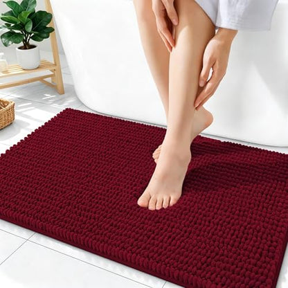 OLANLY Thick Chenille Absorbent Bathroom Rugs Mat 36x24, Burgundy