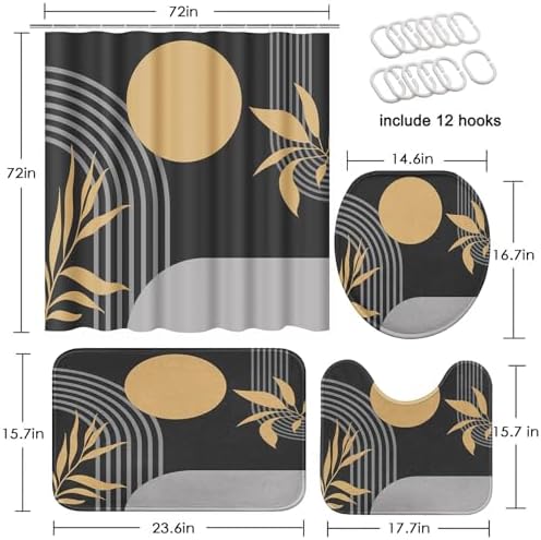 Bathroom Sets with Shower Curtain and Rugs, 4 Pcs, Boho Geometric