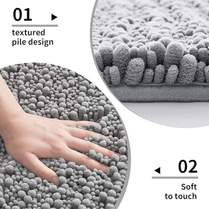 Disolla Grey Bathroom Rug 24x44 Inch - Thick Chenille Bath Mat, Large Shaggy Plush Absorbent Rug, Non-Slip Machine Washable Floor Mat for Double Vanity
