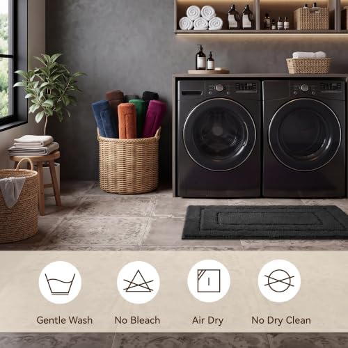 GRANNY SAYS Black Bathroom Rug 16" x 24", Non-Slip Microfiber Bath Mat