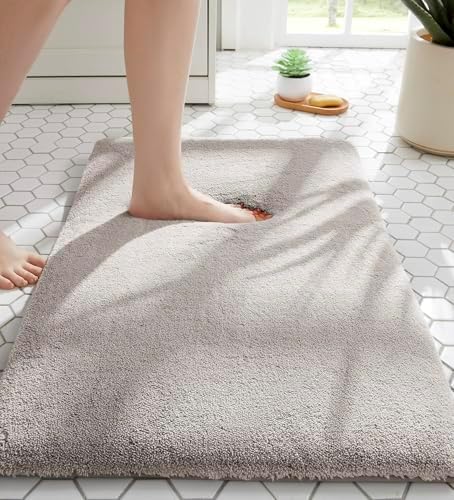 MINIDEAR Bathroom Rugs 24x17 Tan - Thick Memory Foam Bath Mat, Ultra Soft & Plush Fluffy, Non-Slip, Quick Dry, Absorbent Washable Floor Microfiber Mat for Tub, Home Decor Accessories