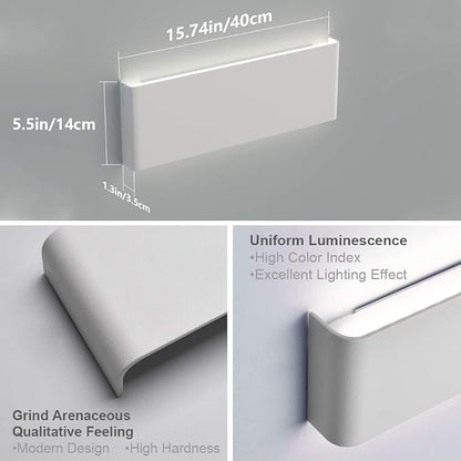 Aipsun 15.75in Matte White Modern Vanity Light Up and Down LED Vanity Light for Bathroom Wall Lighting Fixtures (White Light 5000K)