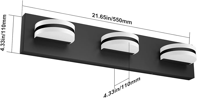 Aipsun LED Modern Black Vanity Light Acrylic Vanity Light Over Mirror 3 Lights Bathroom Wall Light