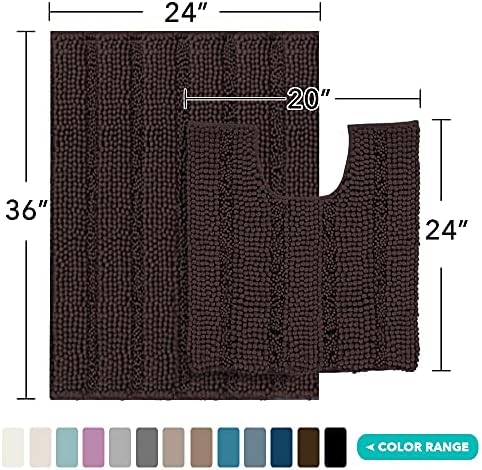 2-Piece Bathroom Rug Set with U-Shaped Mat, Soft Absorbent Chenille, Brown