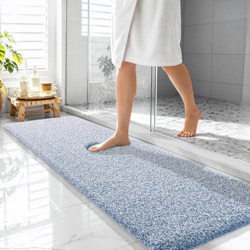 OLANLY Microfiber Soft Bathroom Rugs Mats 59x20, Cornflower Blue and White