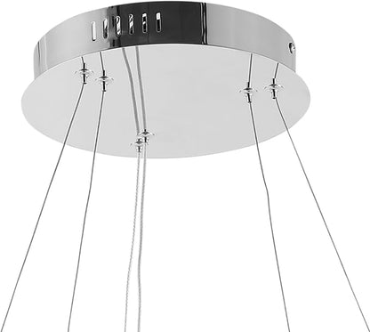 JONATHAN Y 15.75" Chrome 2-Light Modern Integrated LED Pendant Light, Dimmable Round Hoop Chandelier for Kitchen Island, Dining Room, Adjustable Height Metal Hanging Light (JYL7204C)