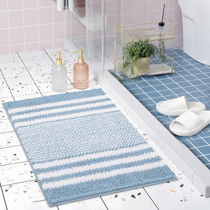 BSICPRO Bathroom Rugs, 20x32 Chenille Bath Mats, Light Blue