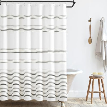 jinchan Multi Grey and White Shower Curtain for Bathroom Modern Farmhouse Striped Waterproof Fabric Shower Curtain Set with 12 Hooks Machine Washable 70x72 Inches